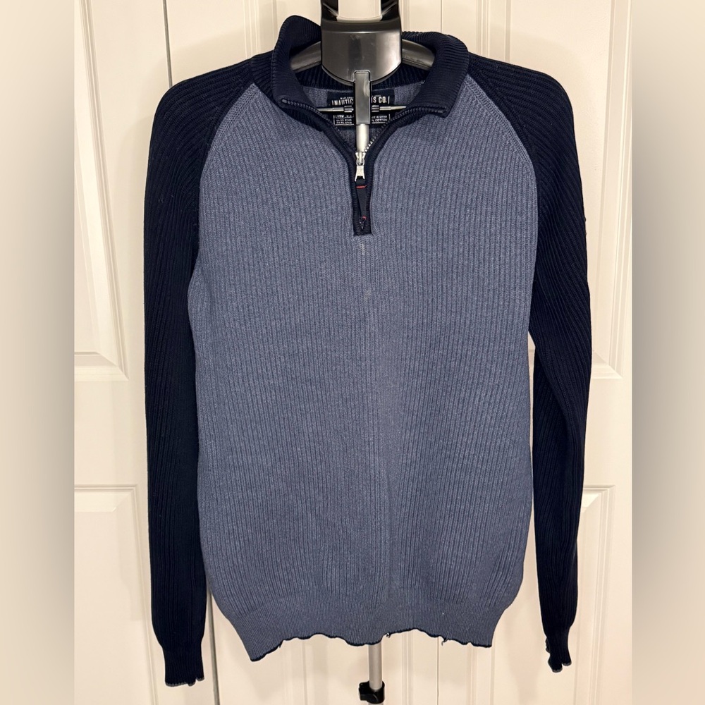 Nautica Men's Blue and Black Zip Up Sweater